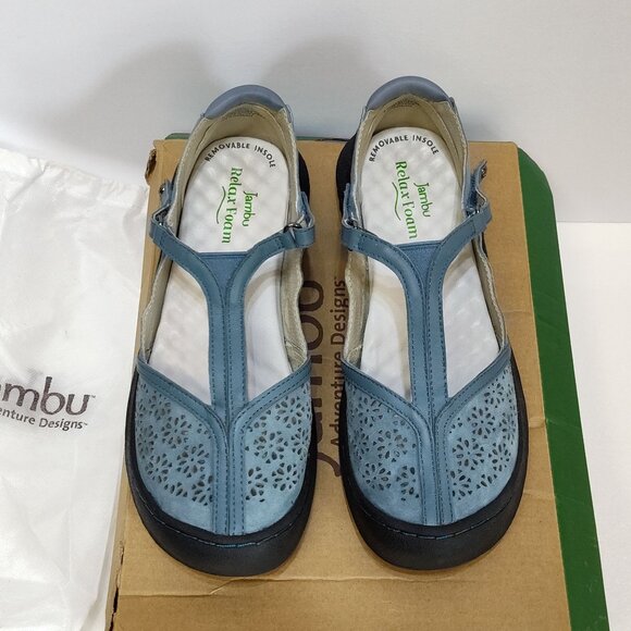 Jambu Creek Denim Daffodil Classic T-Strap Flats Mary Janes 8.5M Adjustable EUC - Picture 7 of 12